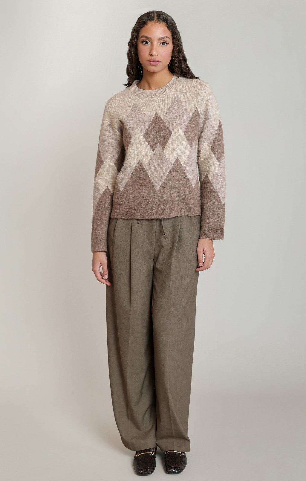 Oatmeal & Brown Argyle Sweater in Oatmeal/Brown