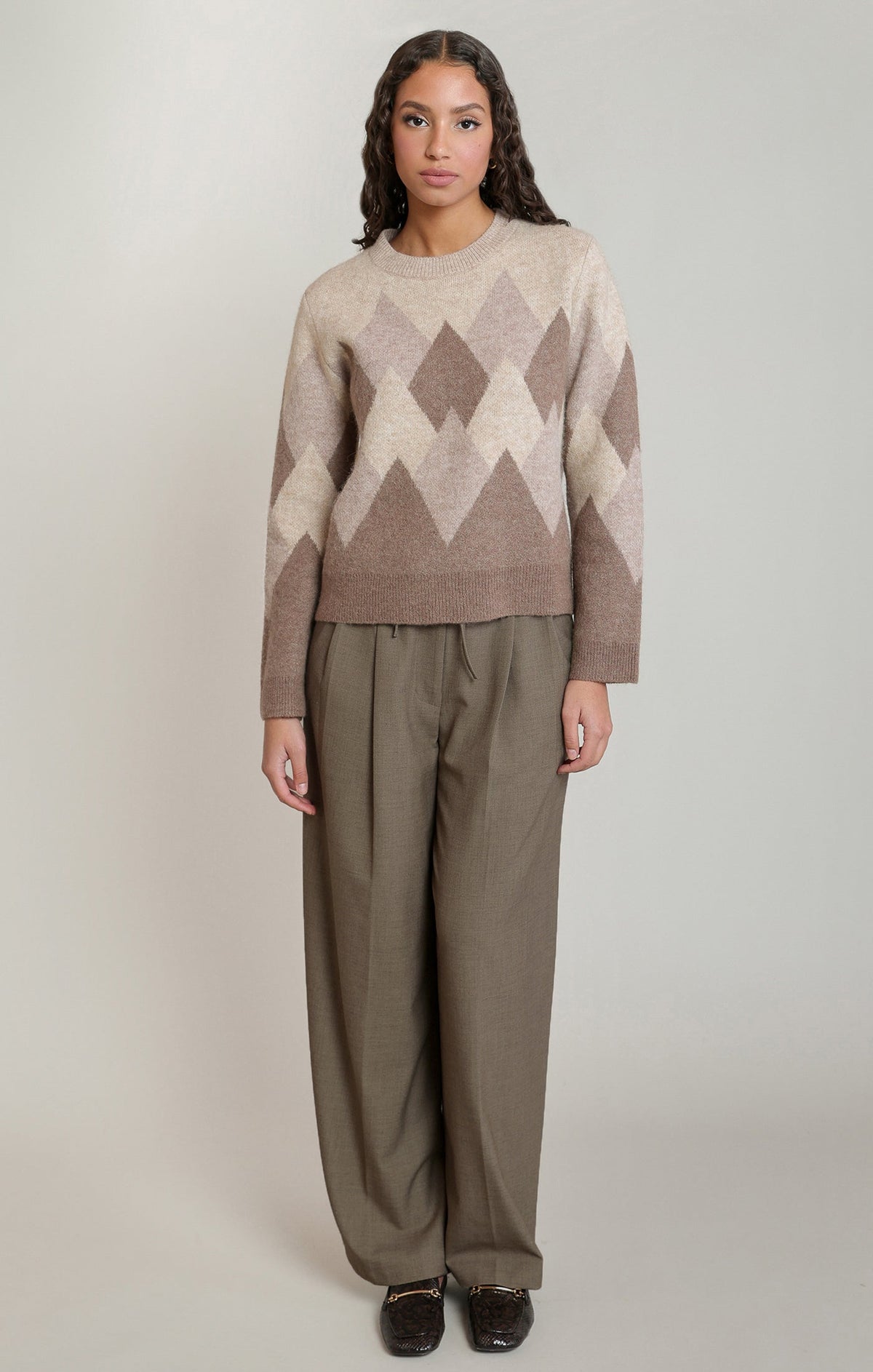 Oatmeal & Brown Argyle Sweater in Oatmeal/Brown