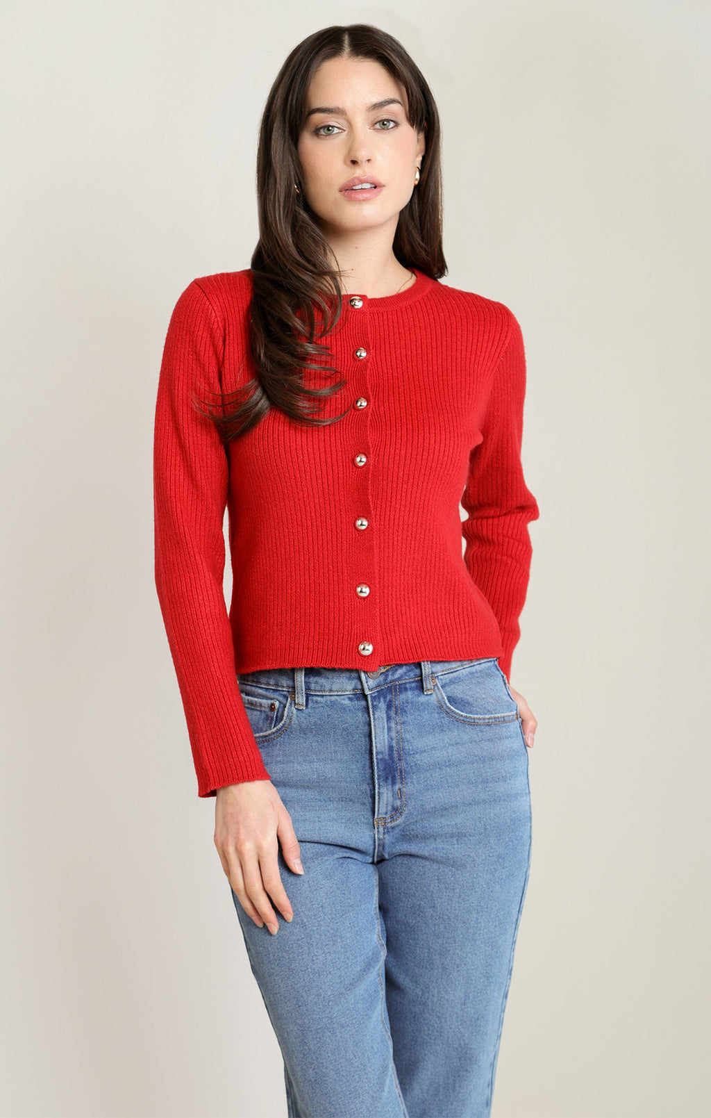 Lust Red Button Front Cardigan in Lust Red