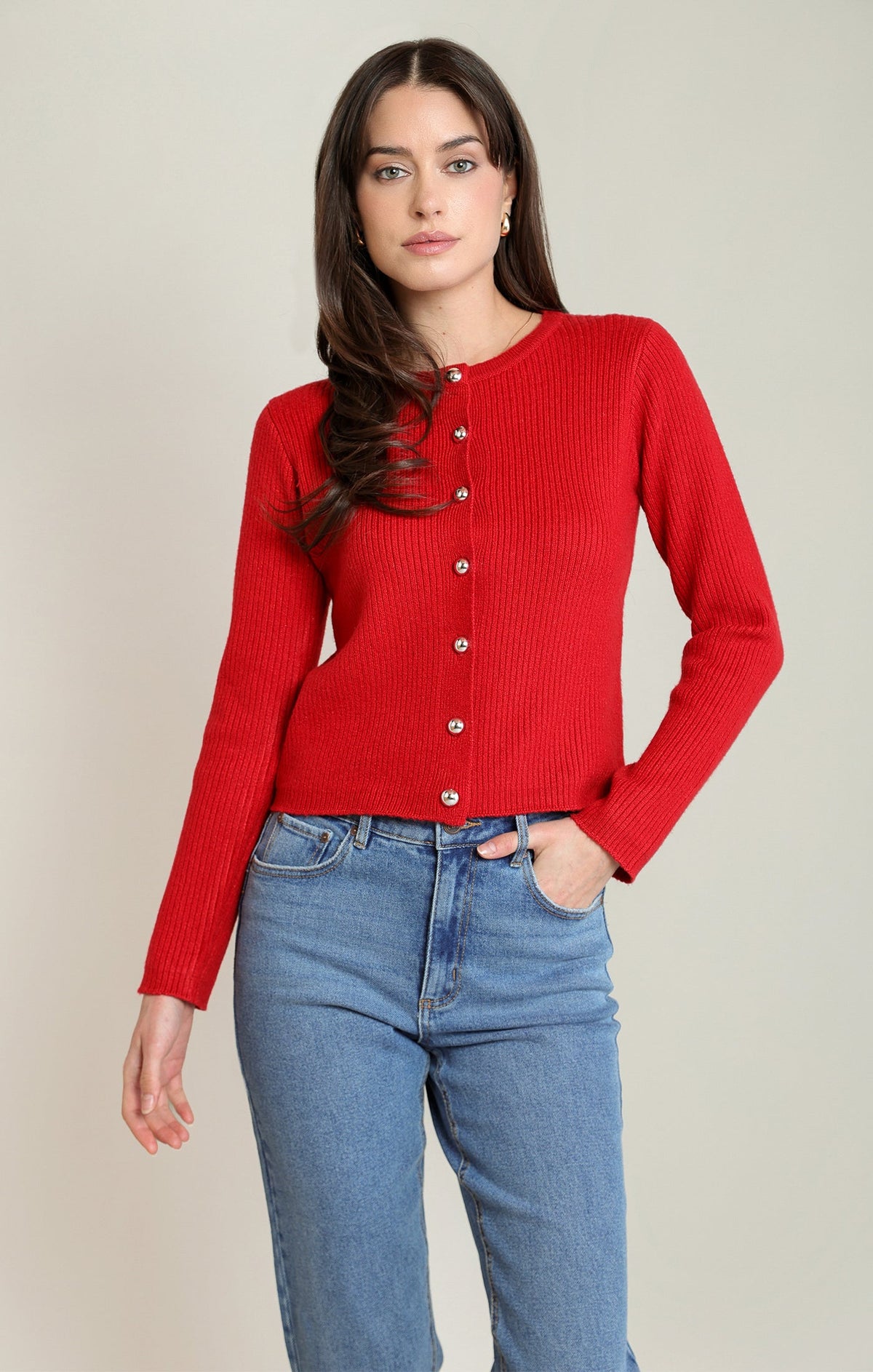 Lust Red Button Front Cardigan in Lust Red