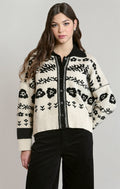 Ivory & Black Patterned Cardigan in Ivory/Black