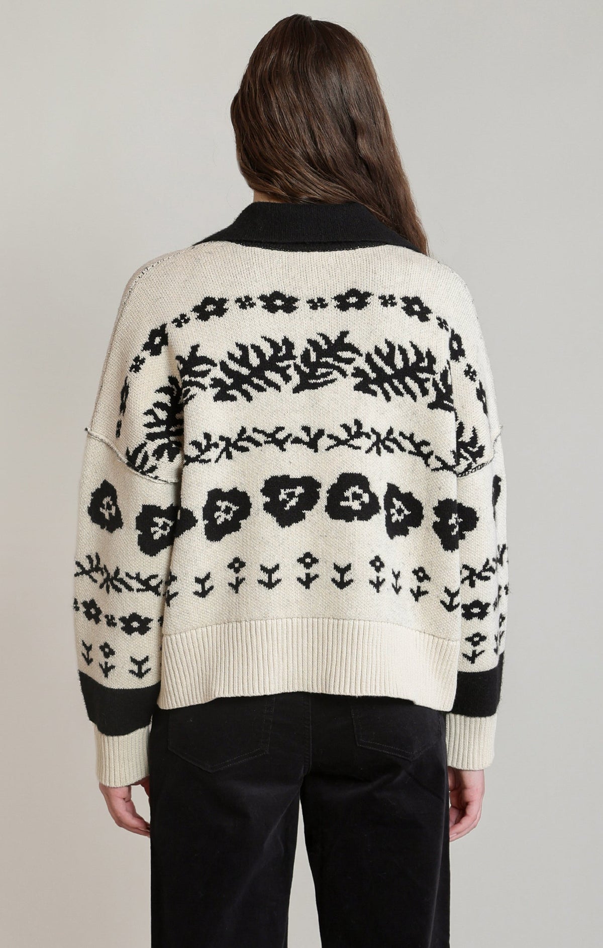Ivory & Black Patterned Cardigan in Ivory/Black