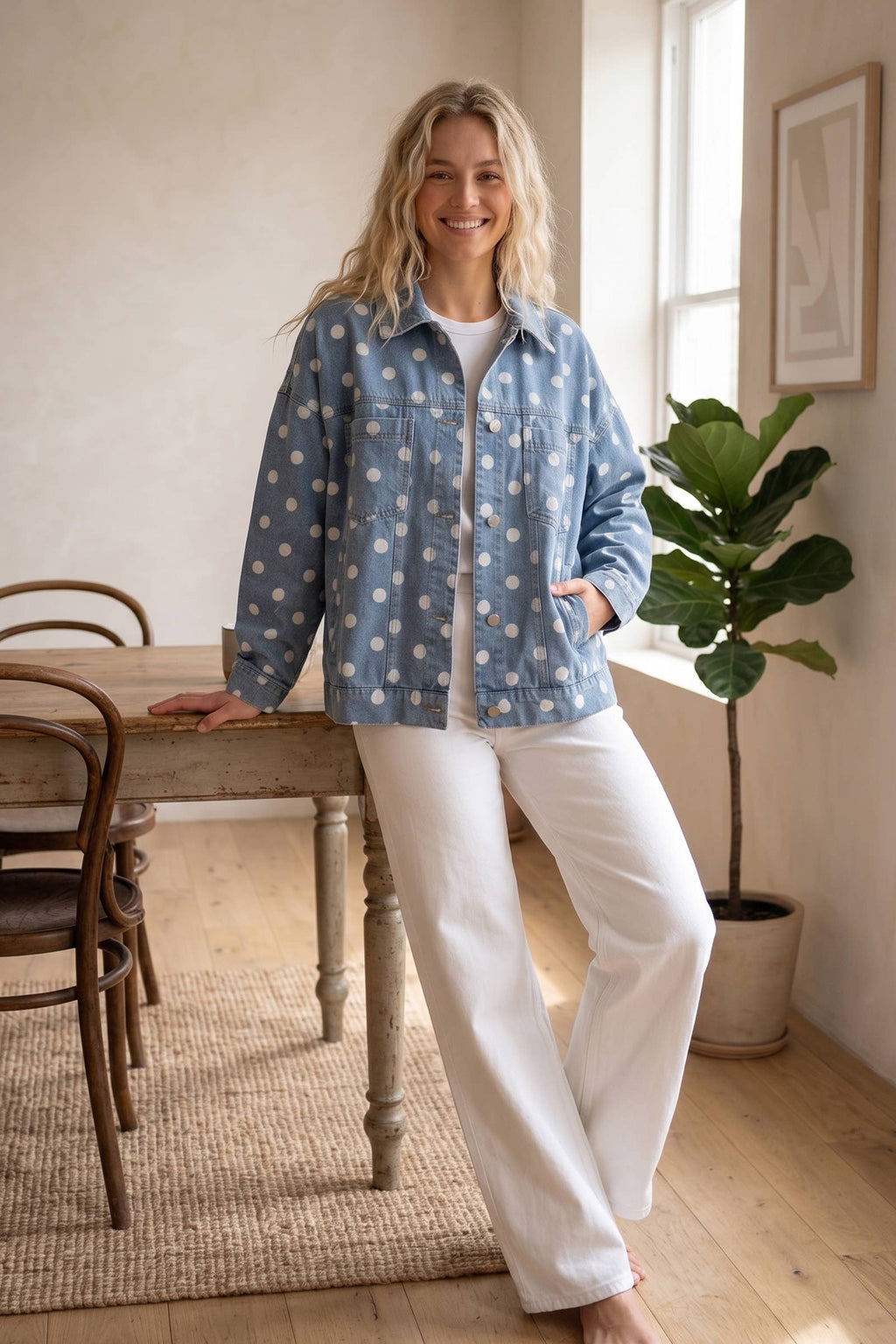 Sewn and Seen - Oversized Polka Dot Denim Jacket