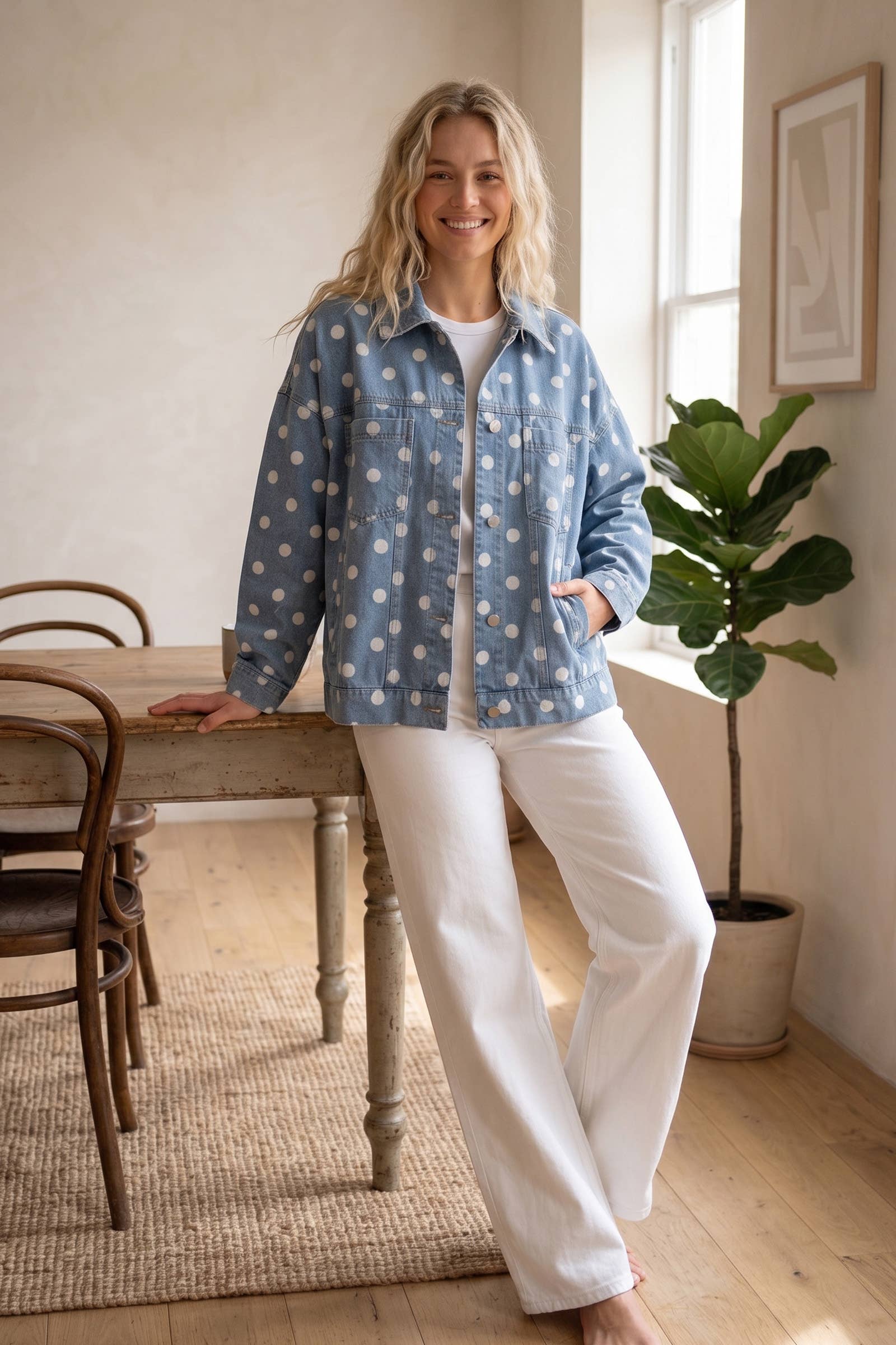 Sewn and Seen - Oversized Polka Dot Denim Jacket