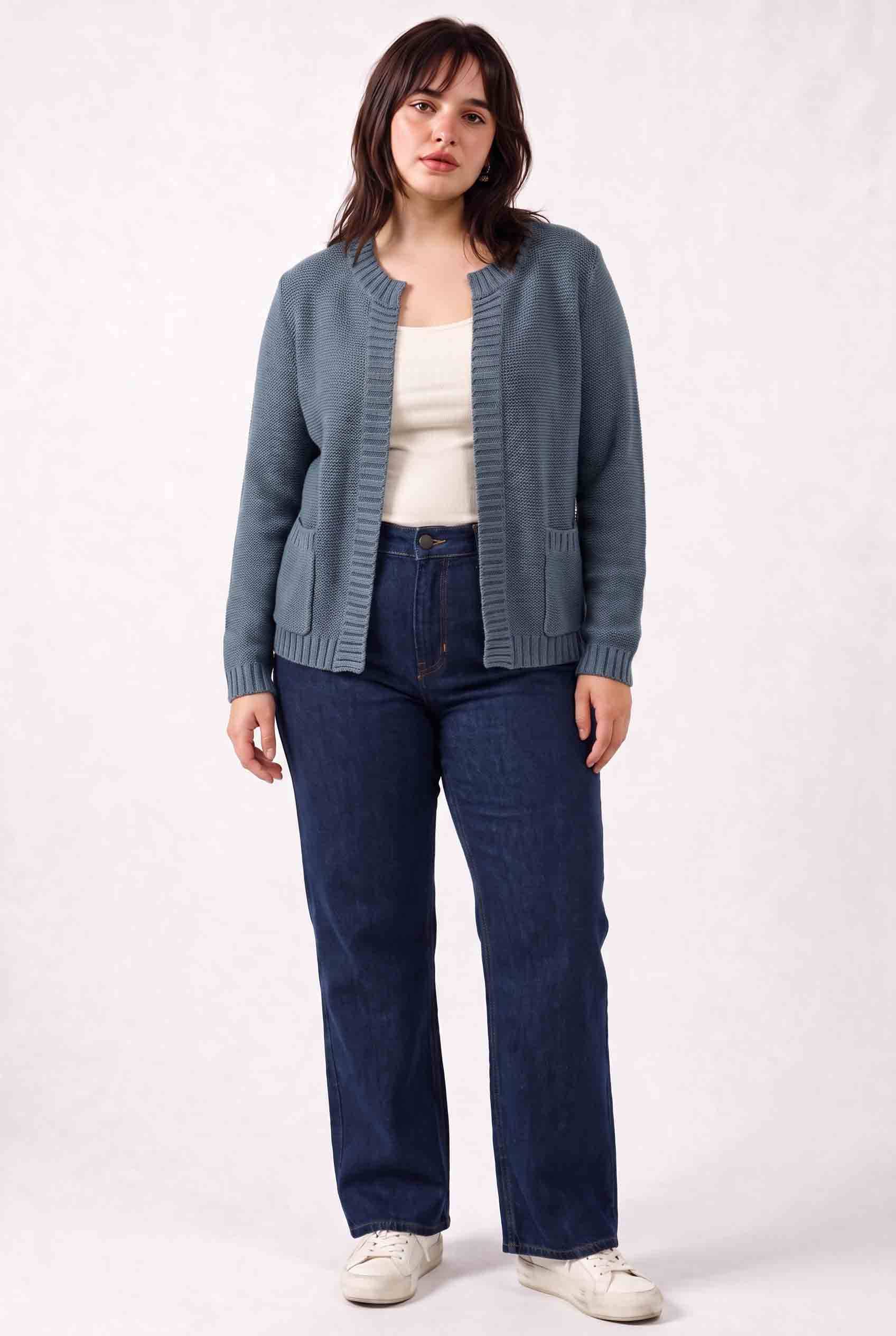 Be Cool - [PLUS] OPEN CARDIGAN WITH RIBBED EDGES