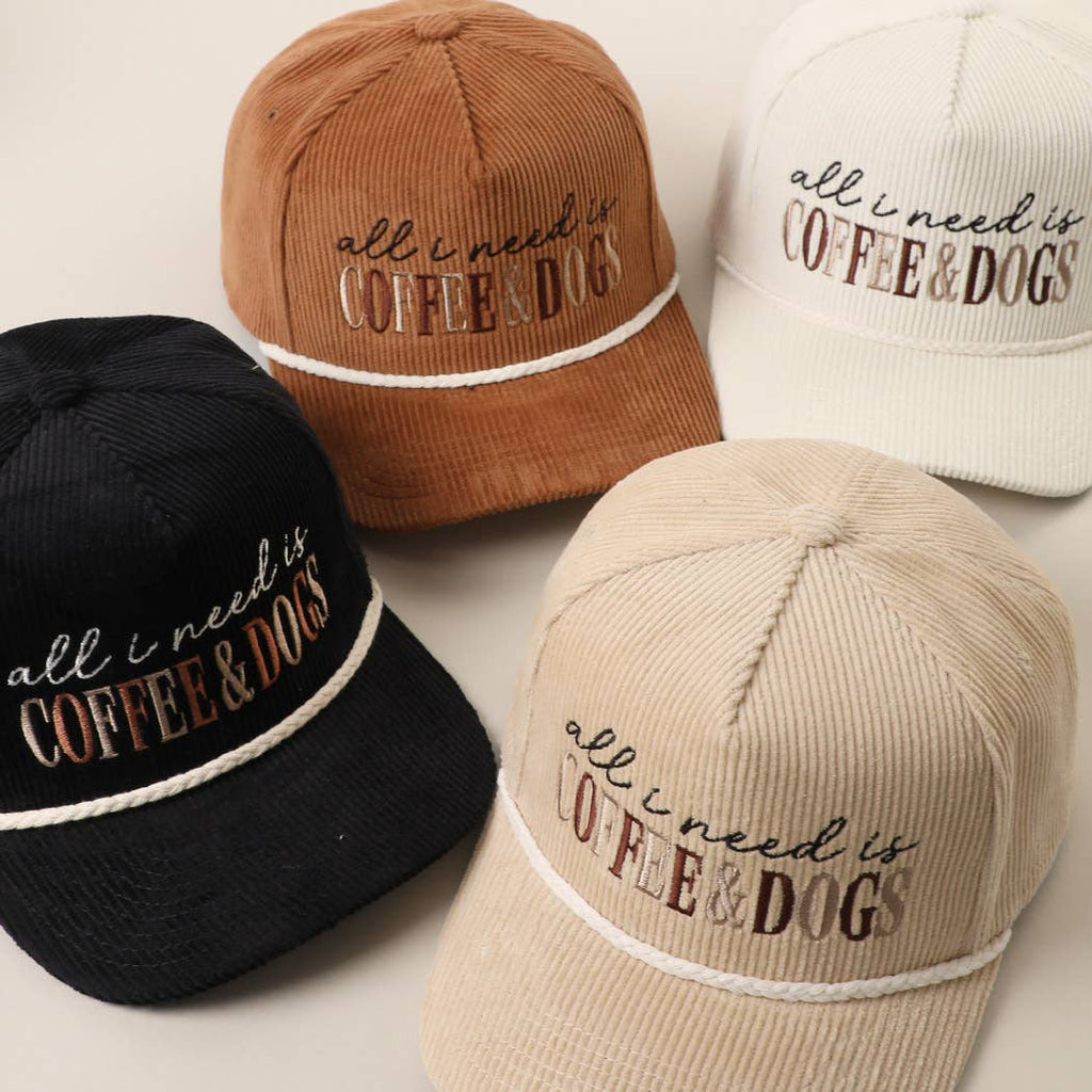 Fashion City - All I Need Is Coffee & Dogs Corduroy Rope Trucker Hat