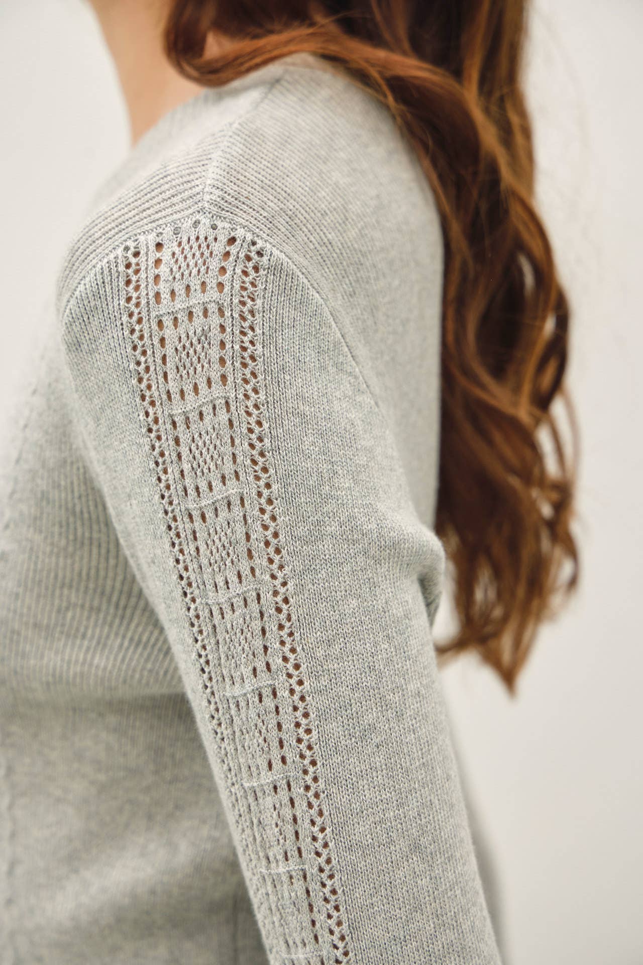 Be Cool - CROCHET SLEEVE POINTELLE FINE SWEATER
