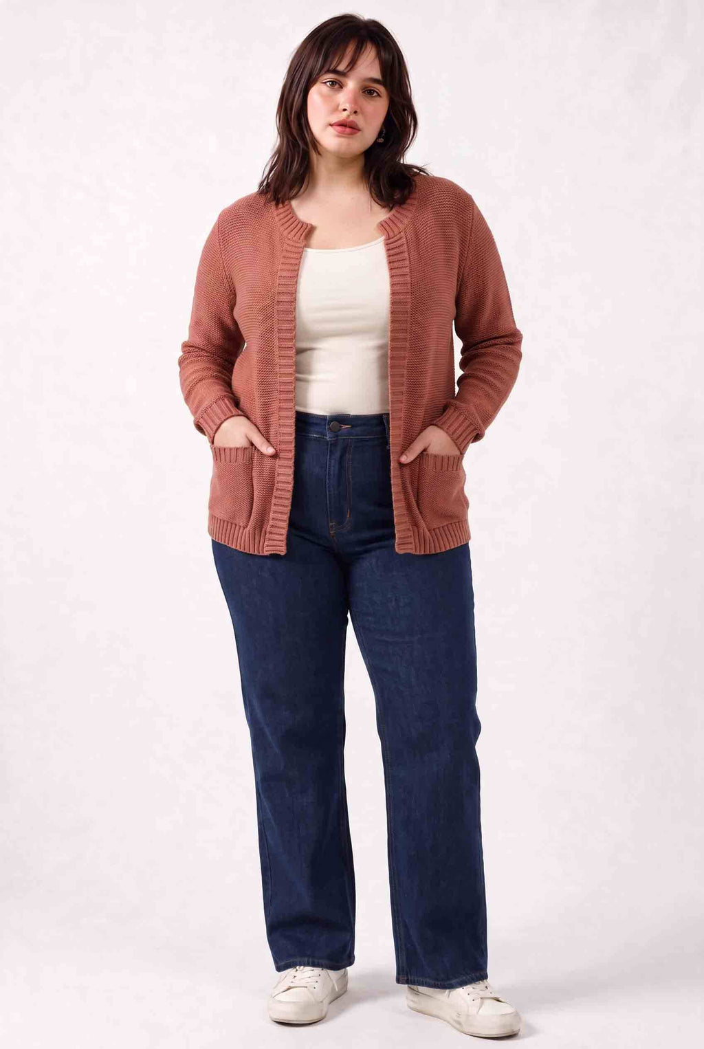 Be Cool - [PLUS] OPEN CARDIGAN WITH RIBBED EDGES