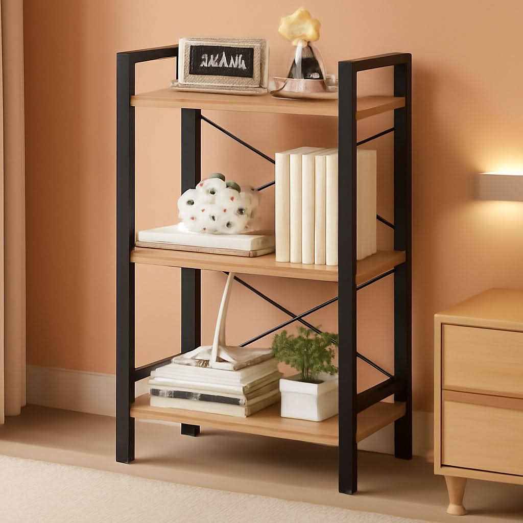 ShipItFurniture - 3 Tier Industrial Metal Bookcase Rustic Etagere Shelf Light Coffee
