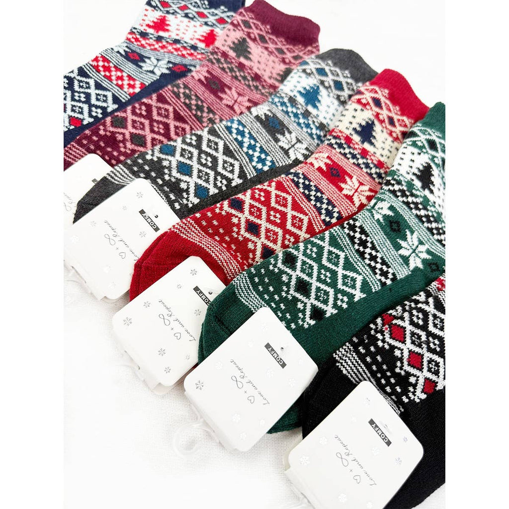 Love and Repeat - SnowFlake and Tree Print Cozy Cabin Socks