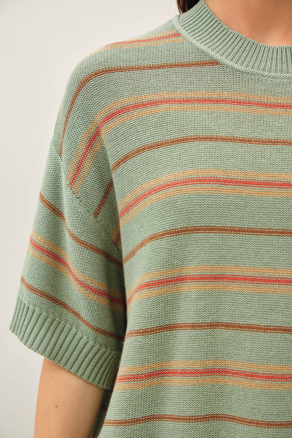 Be Cool - OVERSIZED CUT HALF SLEEVE STRIPED SWEATER