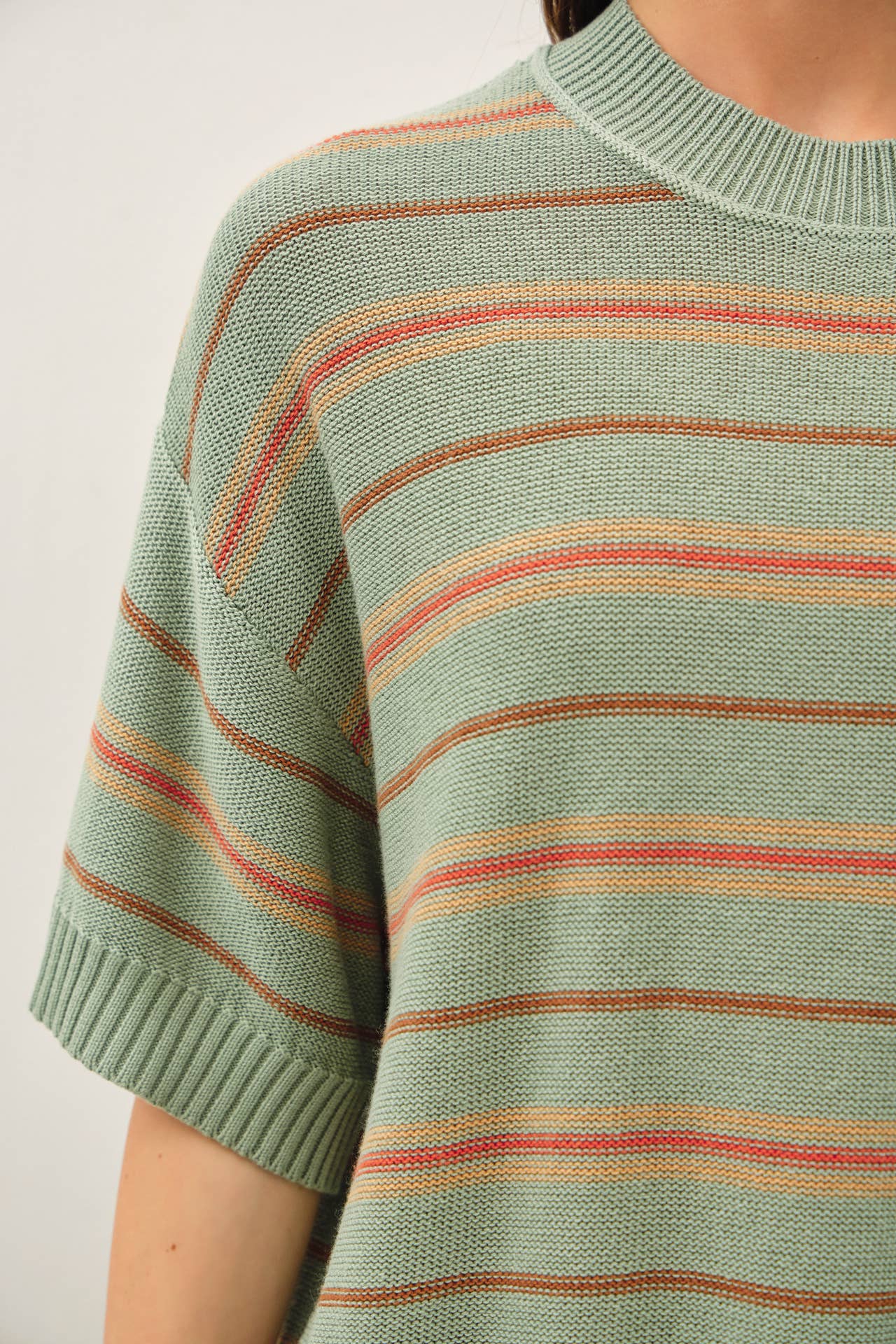 Be Cool - OVERSIZED CUT HALF SLEEVE STRIPED SWEATER