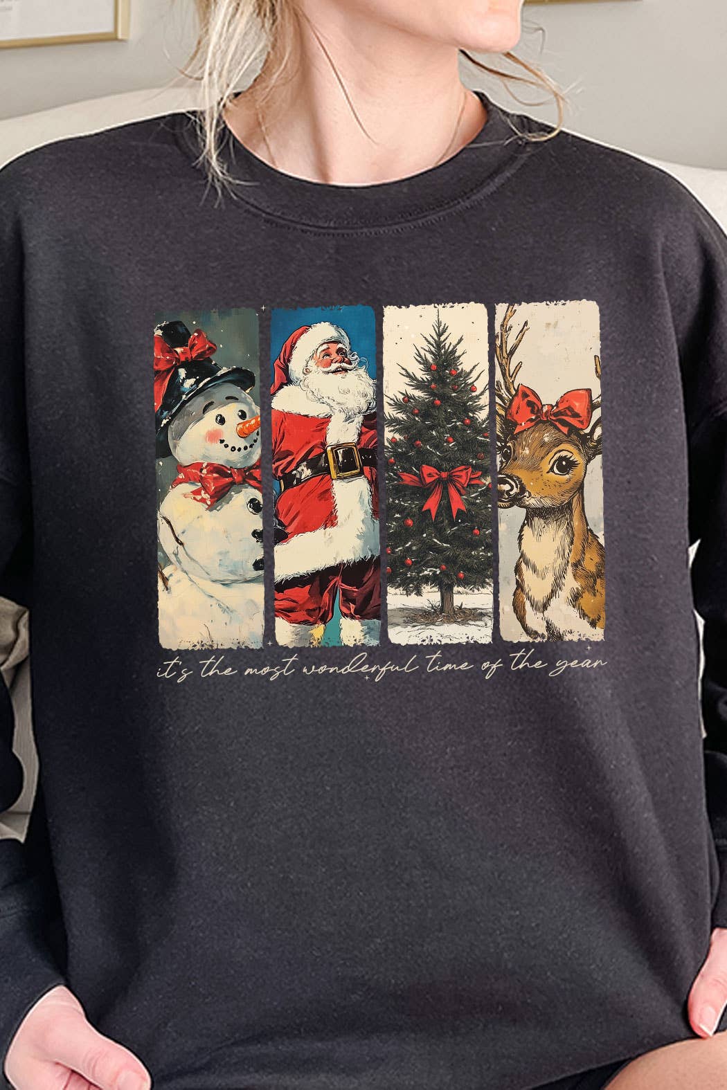 Kissed Apparel - Vintage Christmas Characters Graphic Fleece Sweatshirt