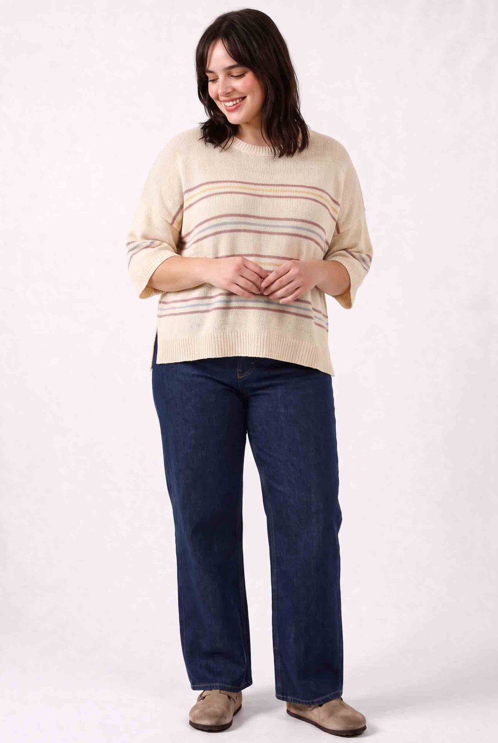 Be Cool - [PLUS] OVER SIZED DROP SHOULDER STRIPED SWEATER