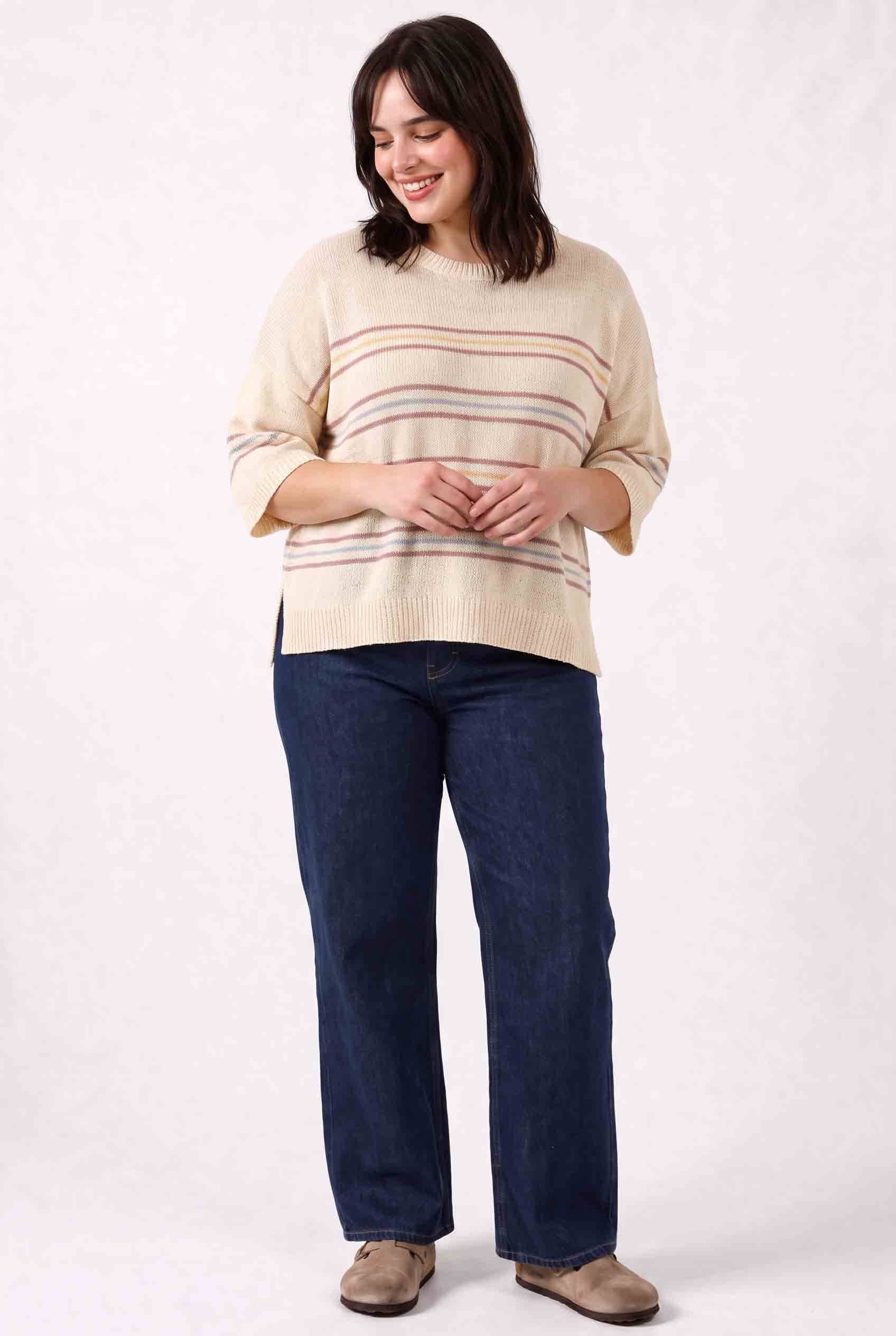 Be Cool - [PLUS] OVER SIZED DROP SHOULDER STRIPED SWEATER