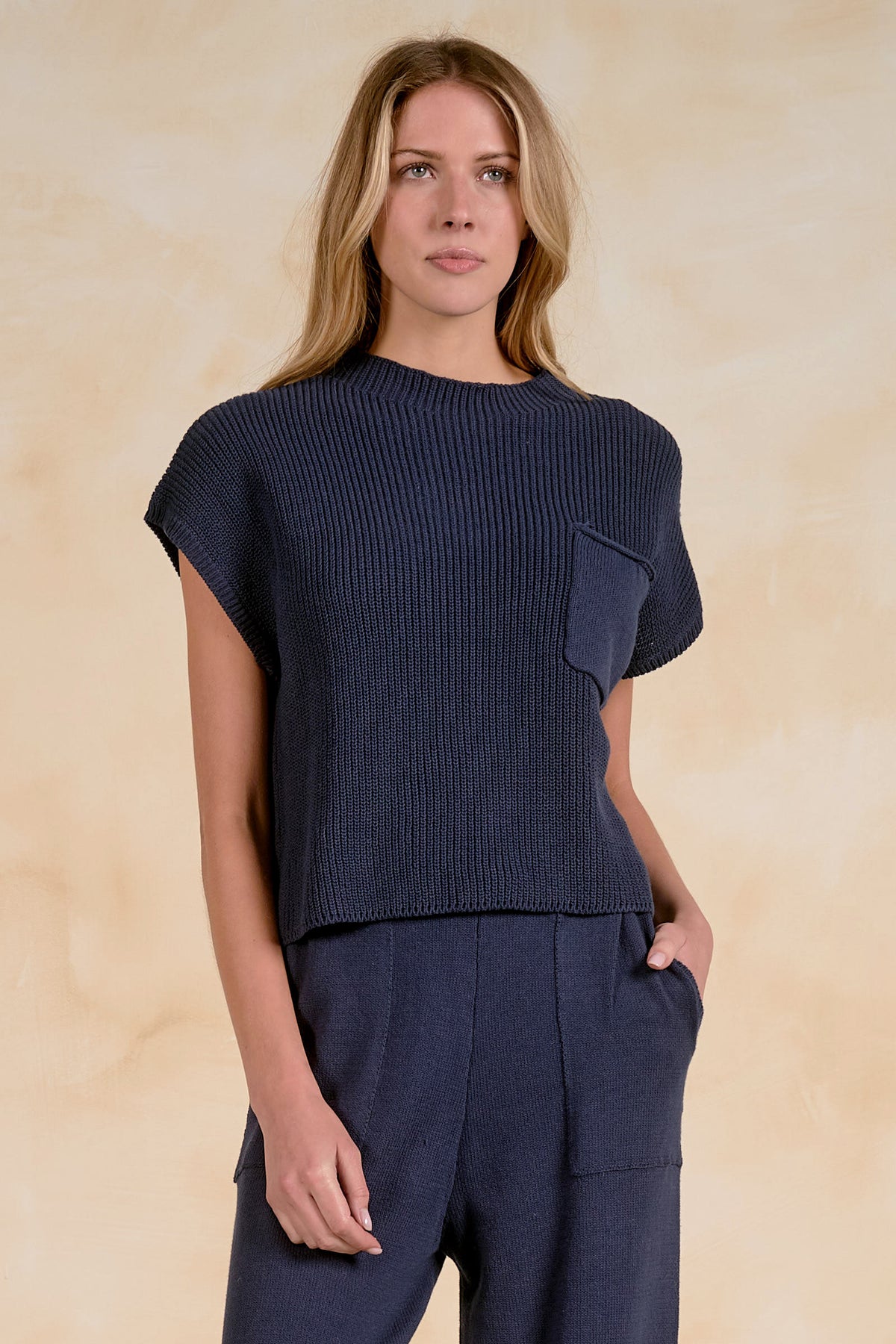 Navy Cap Sleeve Sweater
