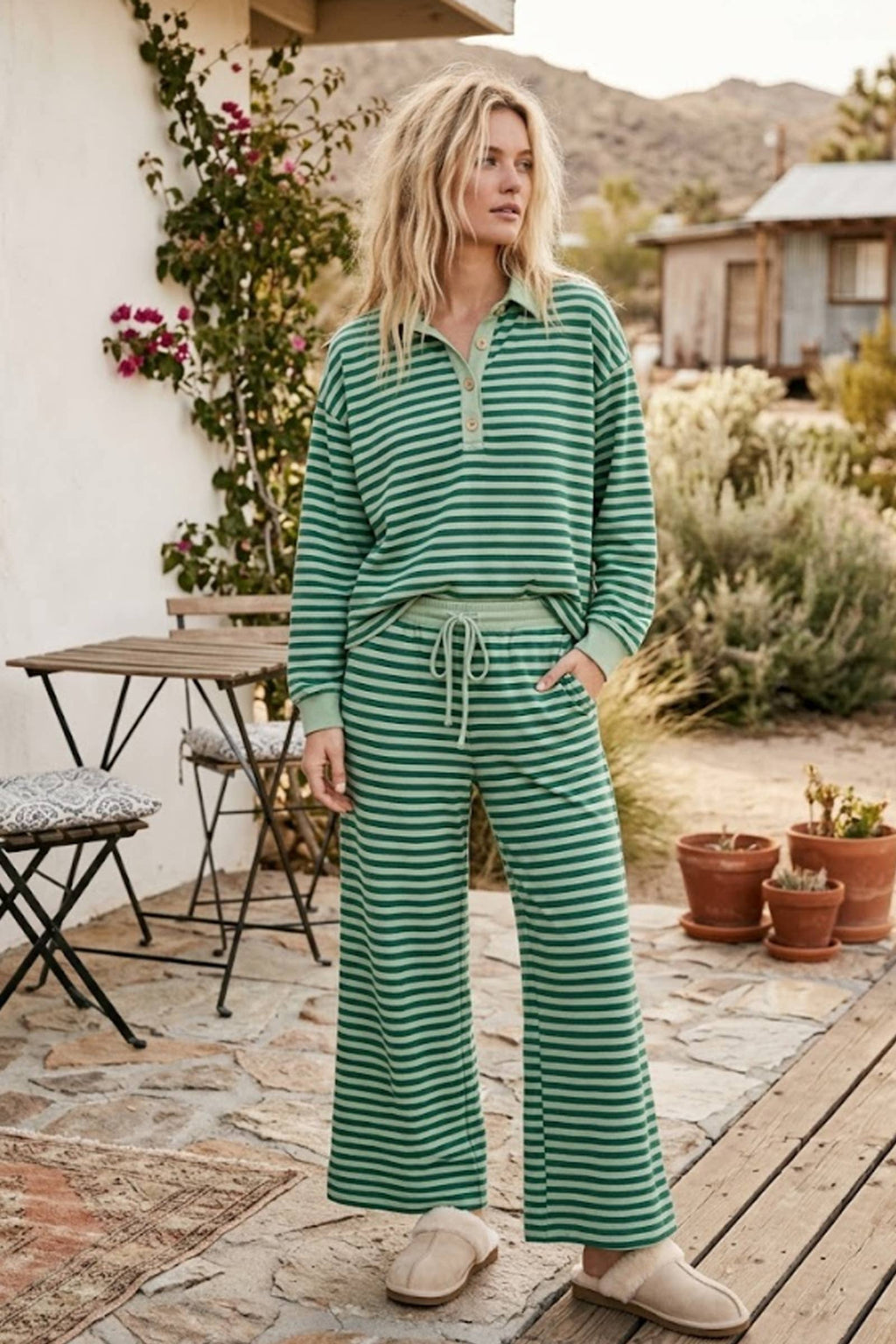 Sewn and Seen - Soft Touch Lightweight Stripe Wide Leg Set