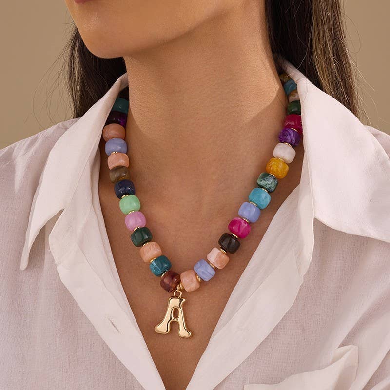 Beaded Initial Charm Necklace| 40NK9655