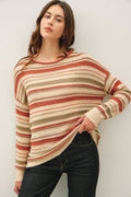 Be Cool - BREEZY KNIT MULTI STRIPED LONG SLEEVE SWEATER