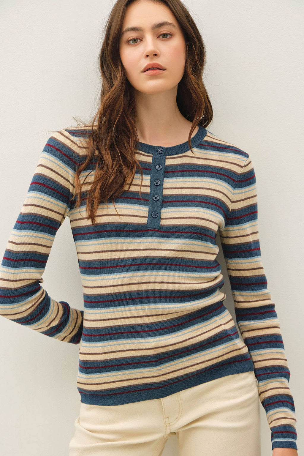 STRIPED HENLEY SWEATER