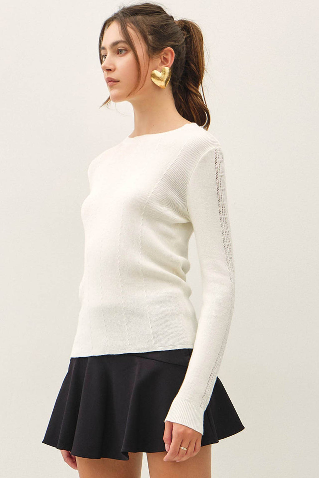 Be Cool - CROCHET SLEEVE POINTELLE FINE SWEATER