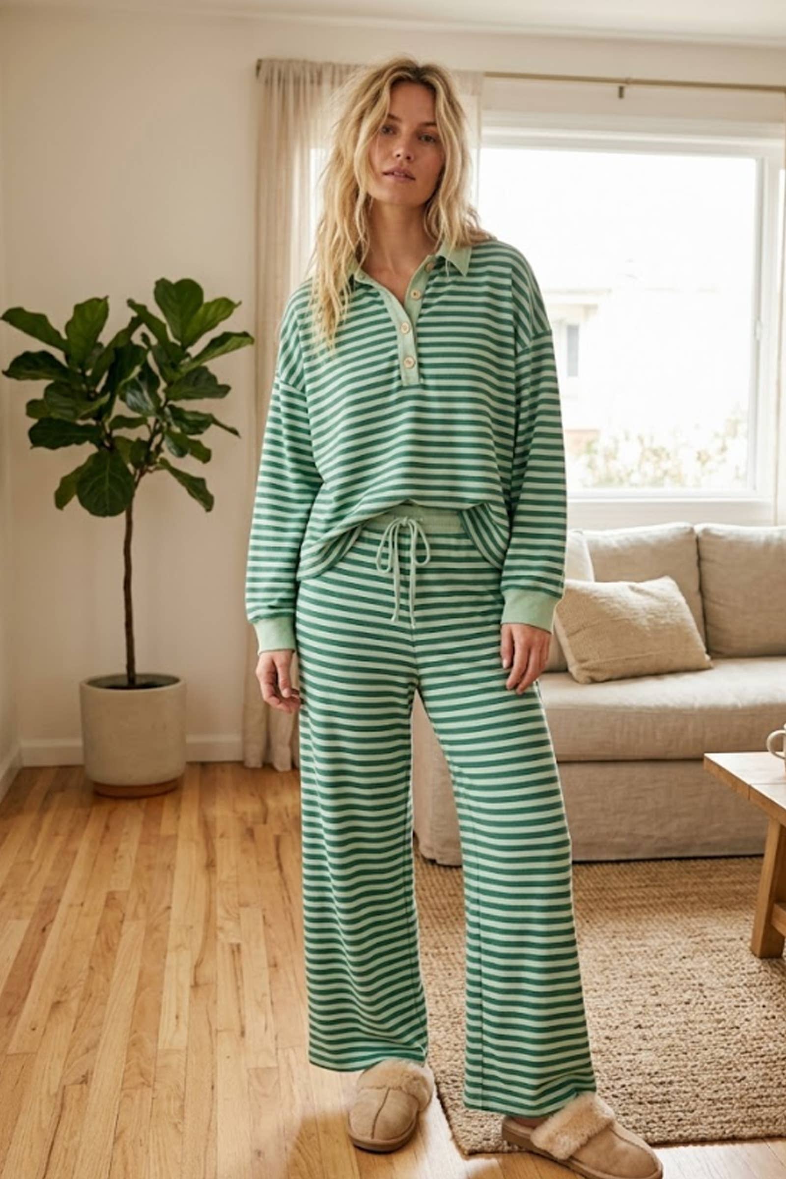 Sewn and Seen - Soft Touch Lightweight Stripe Wide Leg Set