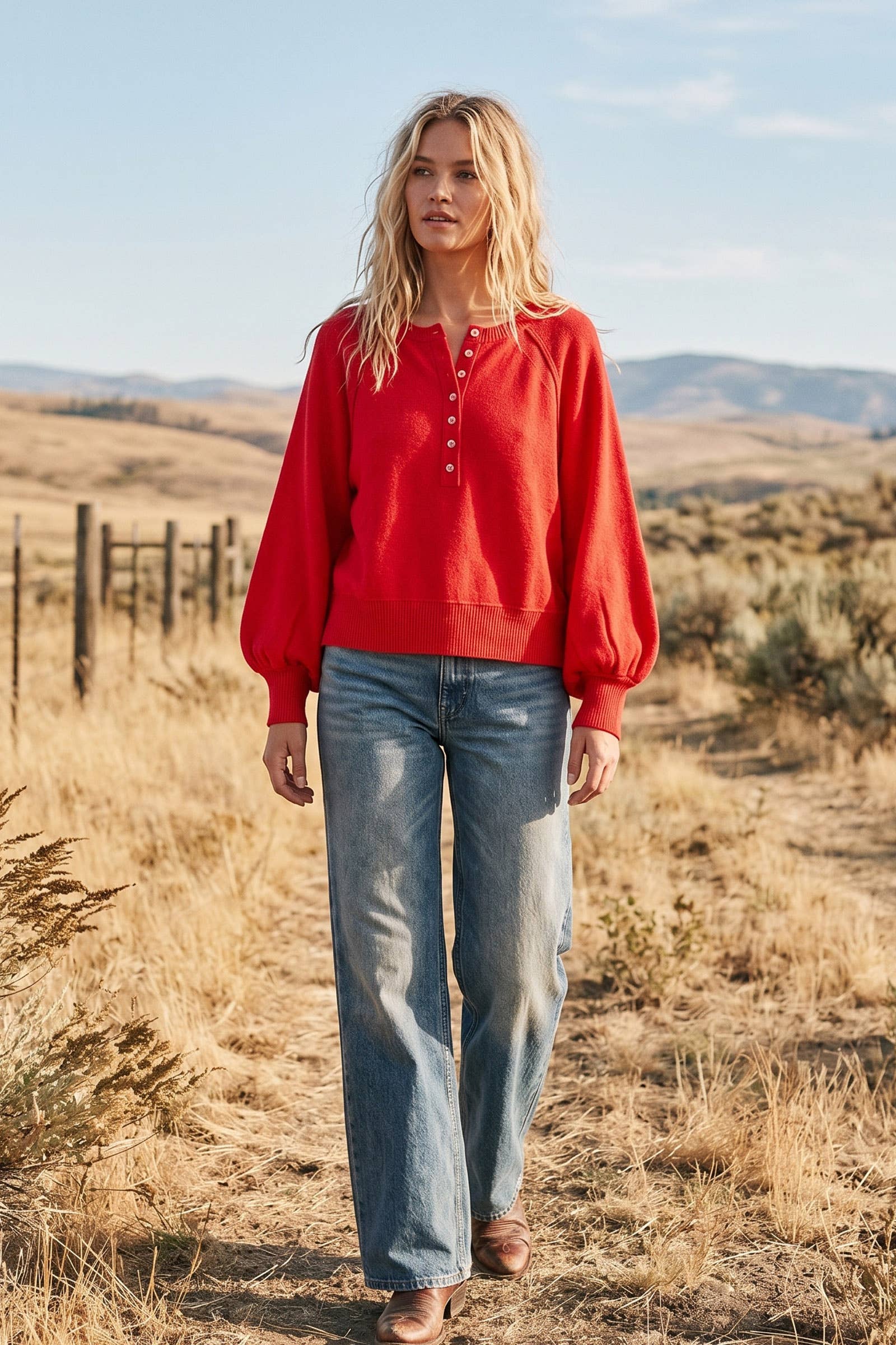 Sewn and Seen - Henley Balloon Sleeve Sweater Top