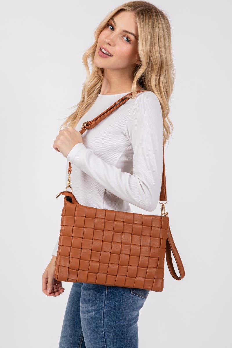 Leather Basket Weave Hand Bag
