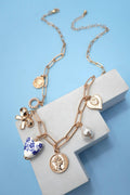 JOSSLYN by wall to wall - CERAMIC PORCELAIN BOW HEART CHARM LINK NECKLACE | 80N91547