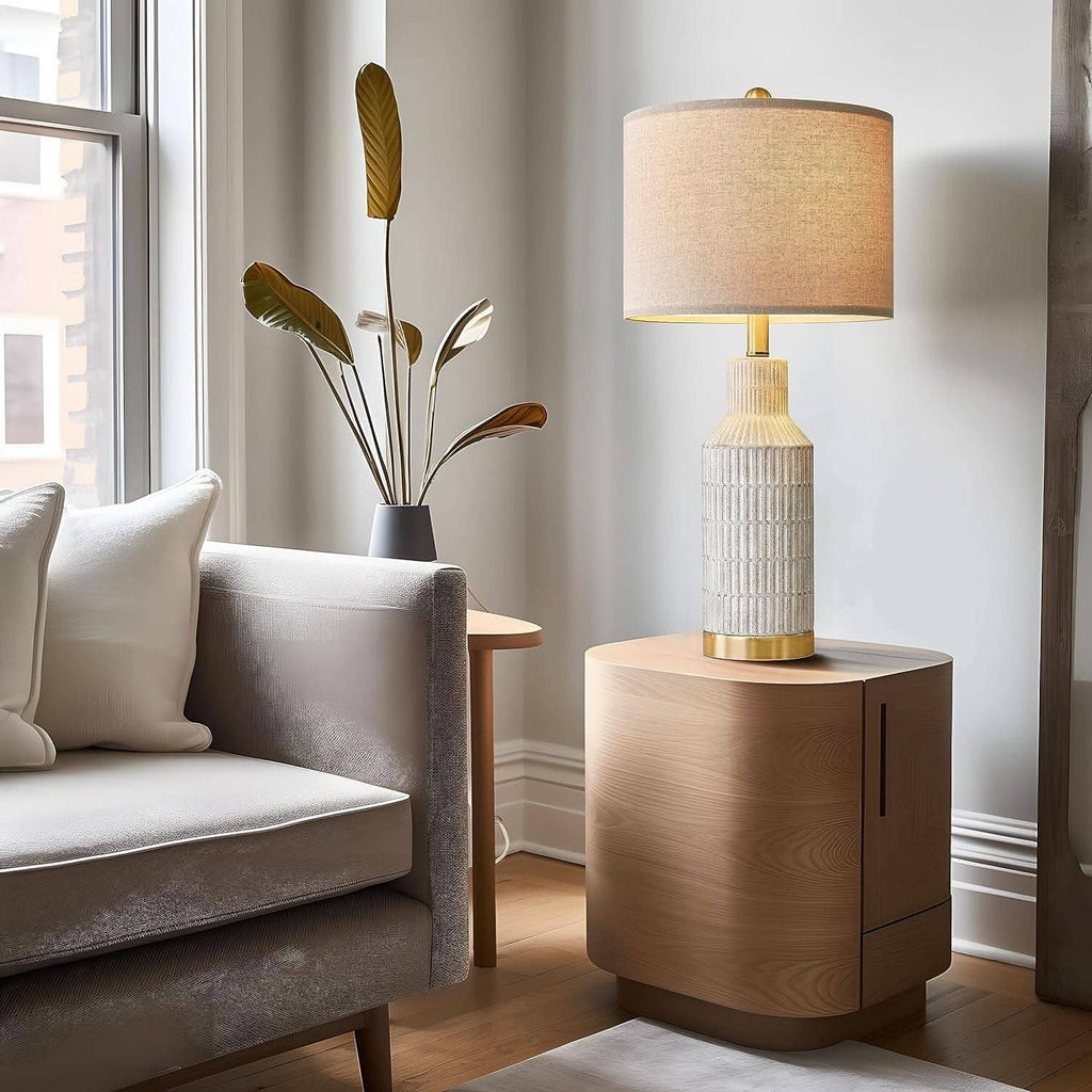 ShipItFurniture - 25-Inch White Washed Ceramic Contemporary Table Lamps