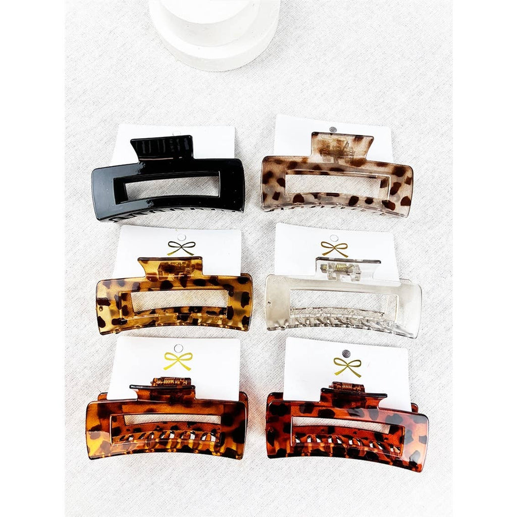 Love and Repeat - Leopard Mixed Pattern Rectangle Cut out Hair Claw