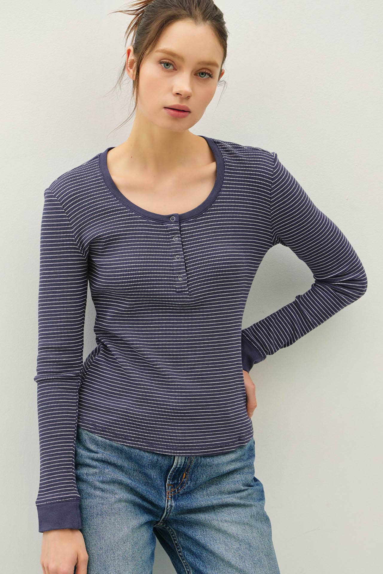 Be Cool - STITCHED THERMAL HENLEY NECK TOP