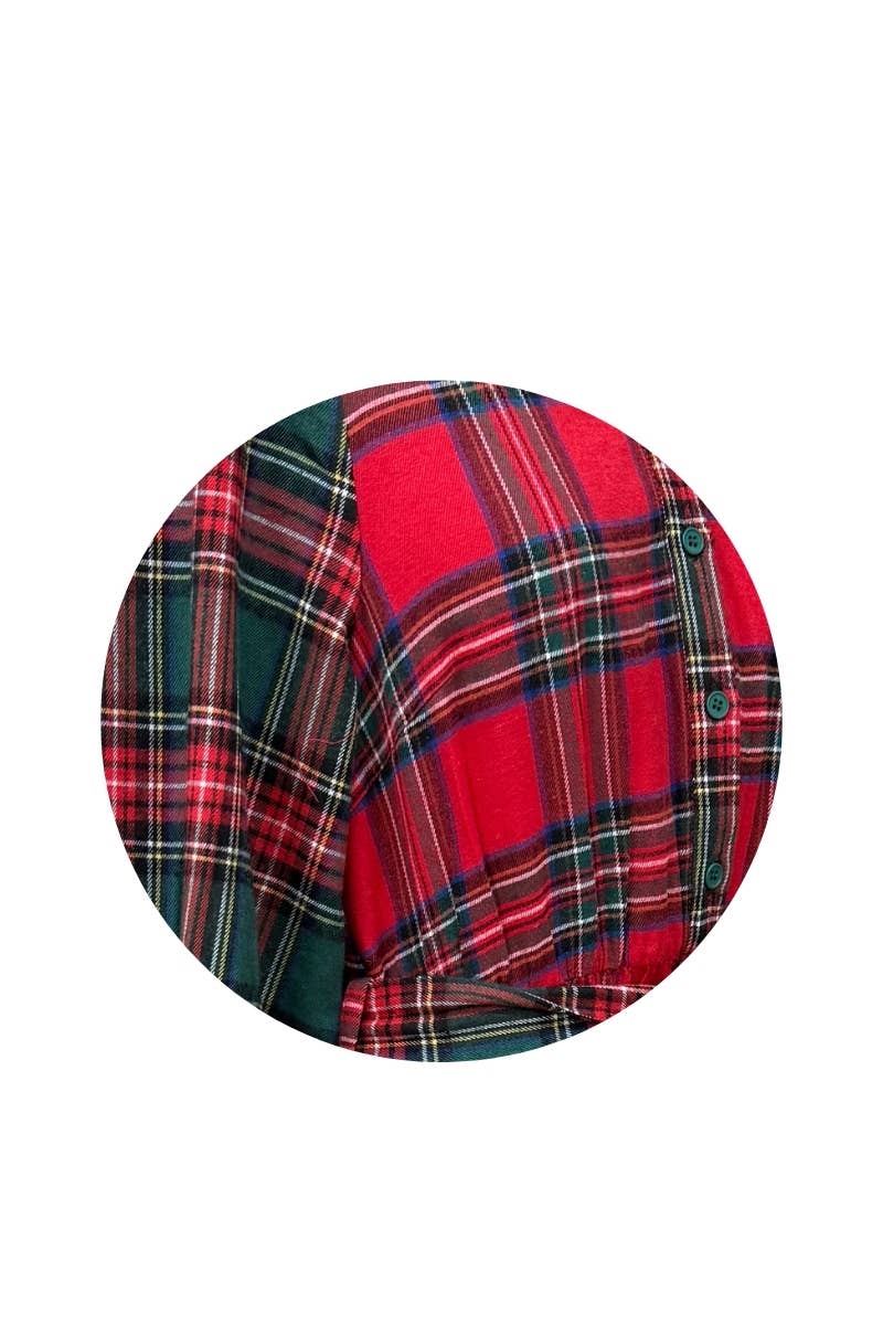 J.NNA - Festive Mixed-Plaid Tiered Maxi Dress