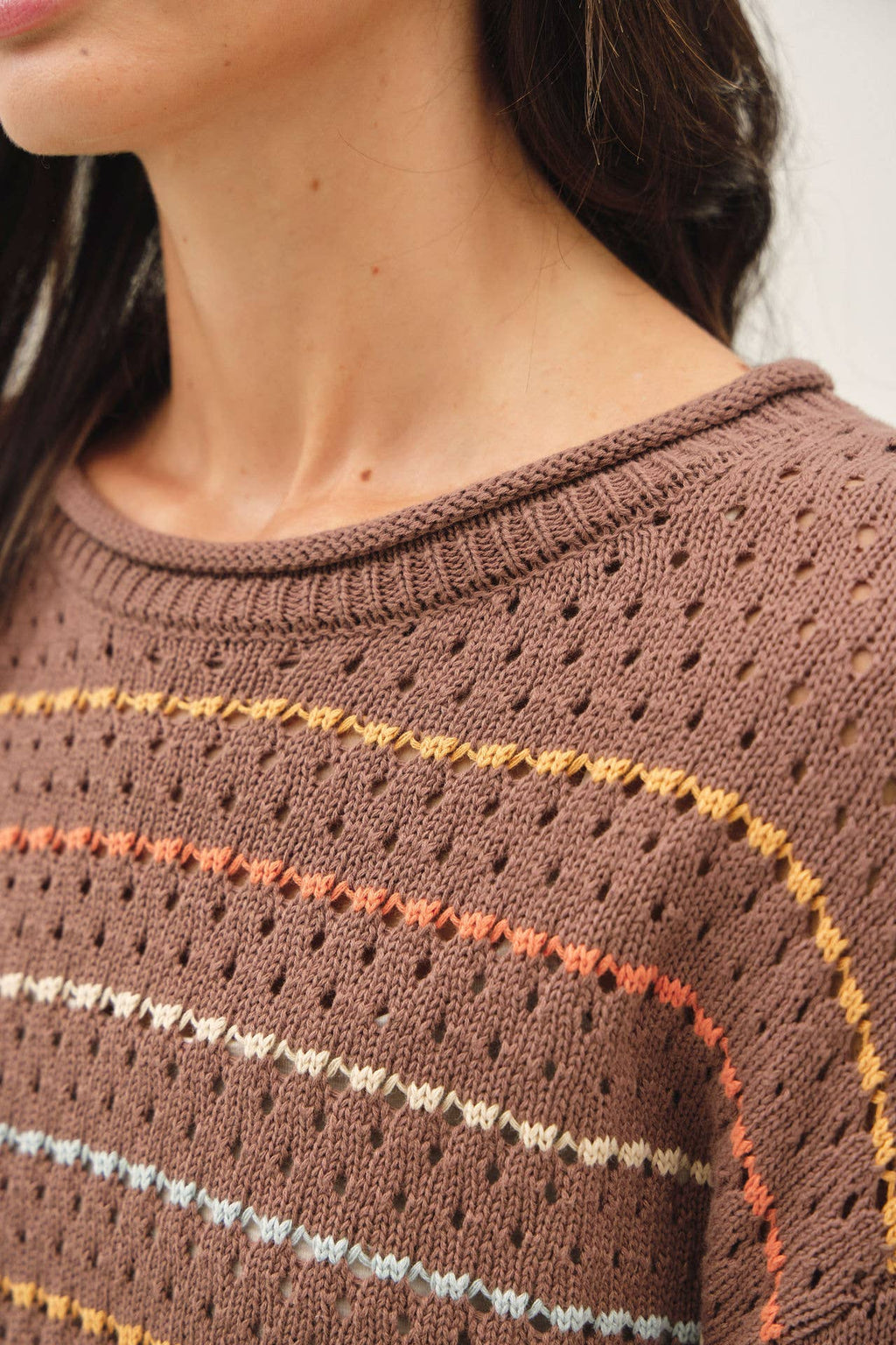 Be Cool - MULTICOLORED STRIPES CROCHET SWEATER