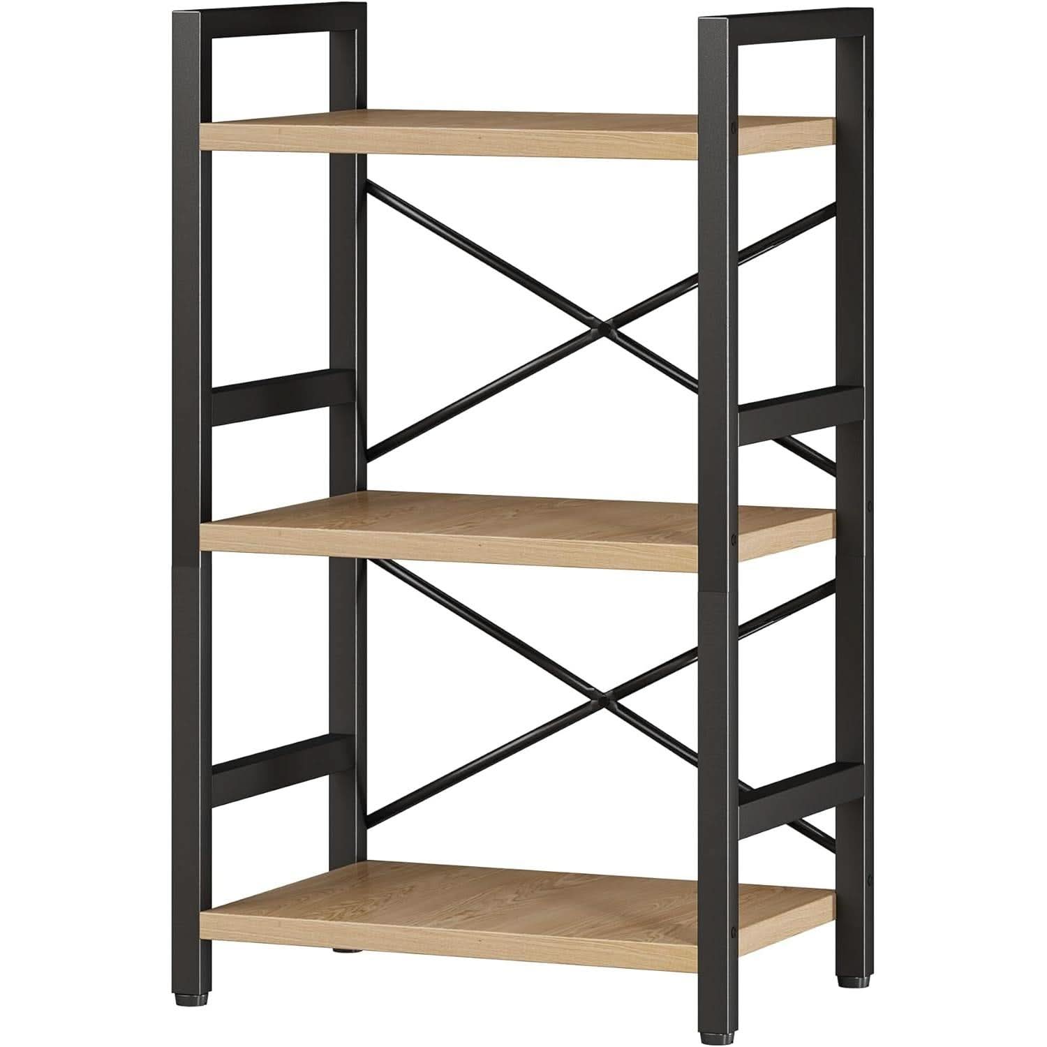 ShipItFurniture - 3 Tier Industrial Metal Bookcase Rustic Etagere Shelf Light Coffee
