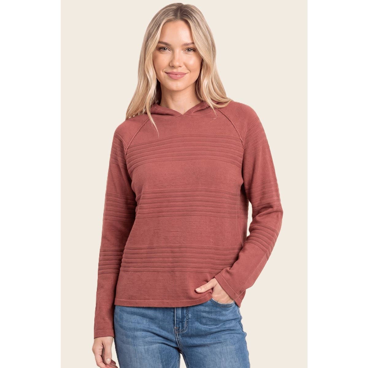 STACCATO - TEXTURE STRIPED HOODIE SWEATER