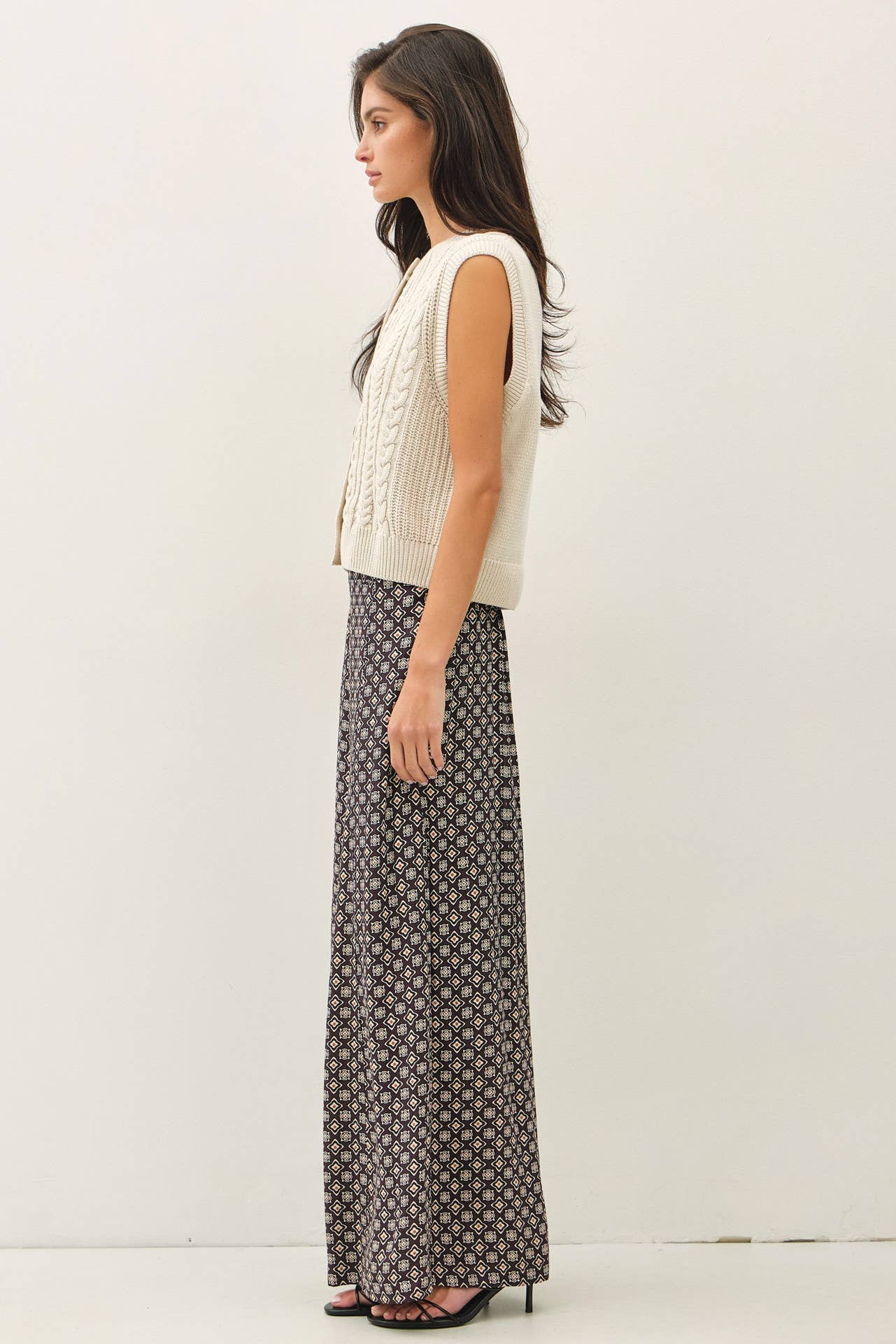 PRINTED WIDE LEG PANTS