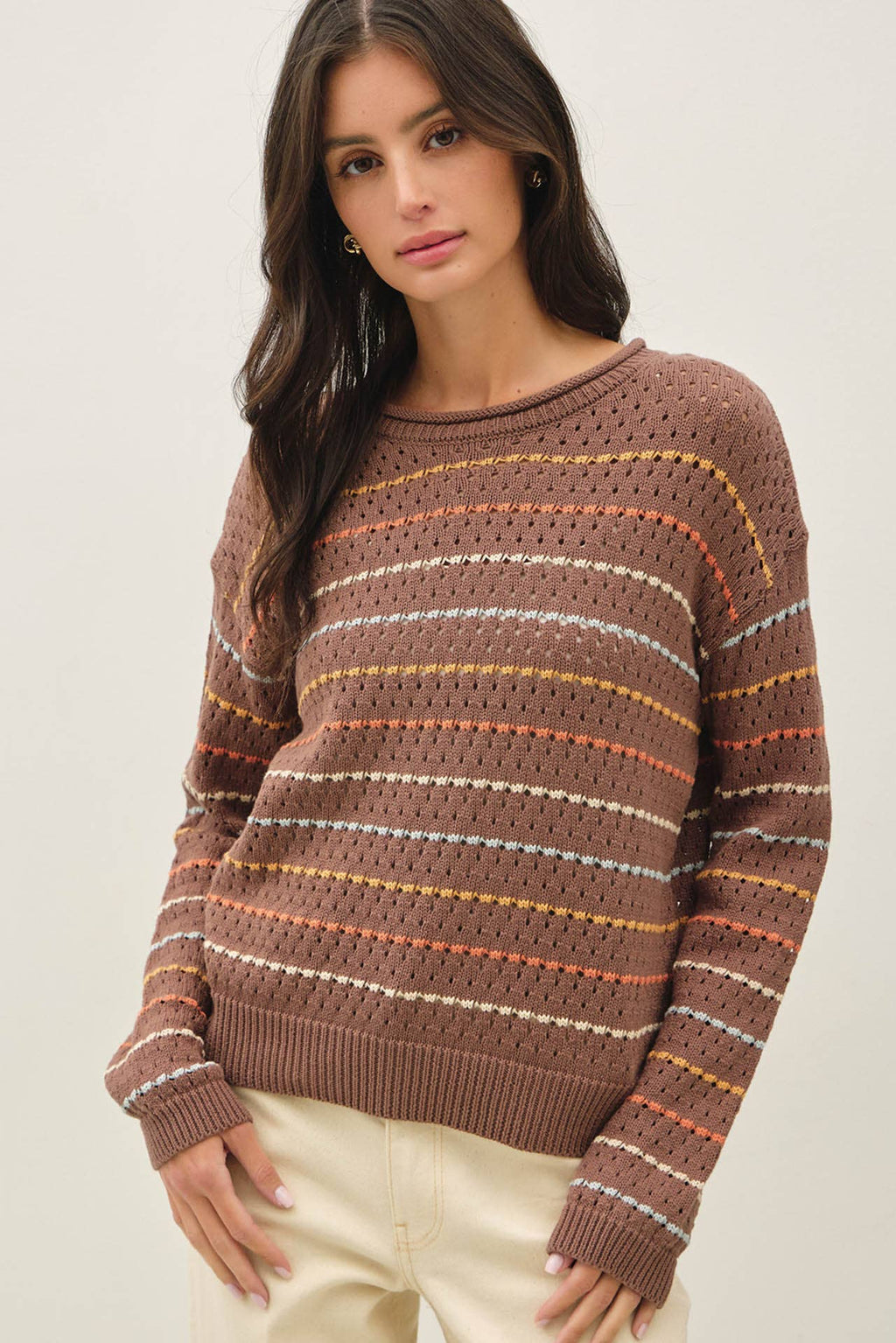 Be Cool - MULTICOLORED STRIPES CROCHET SWEATER