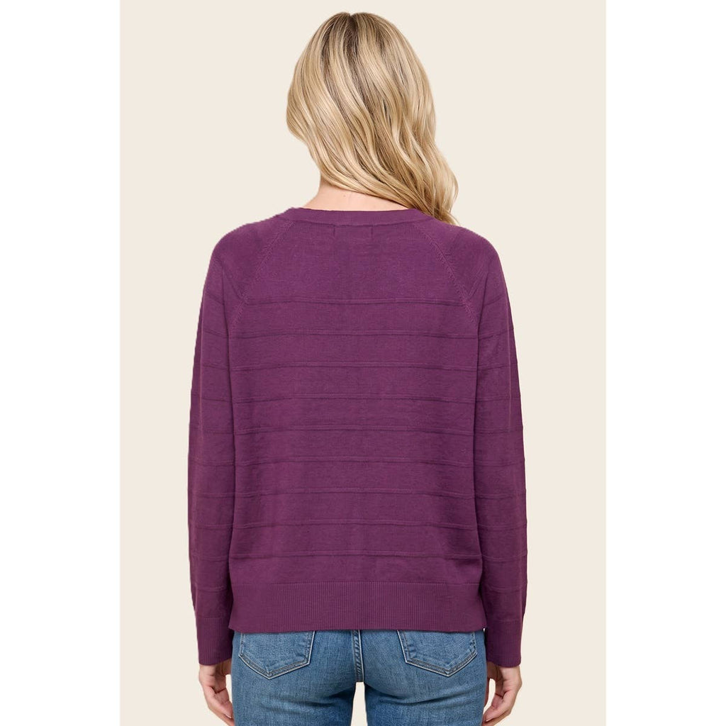 STACCATO - TEXTURE STRIPED HALF BUTTON SWEATER