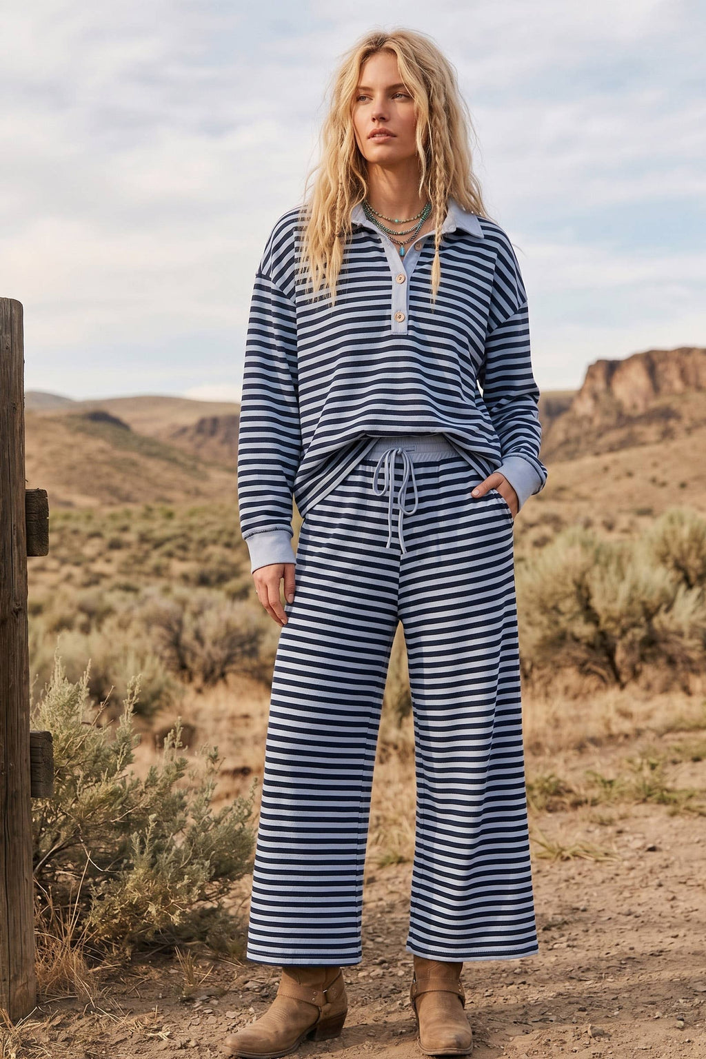 Sewn and Seen - Soft Touch Lightweight Stripe Wide Leg Set