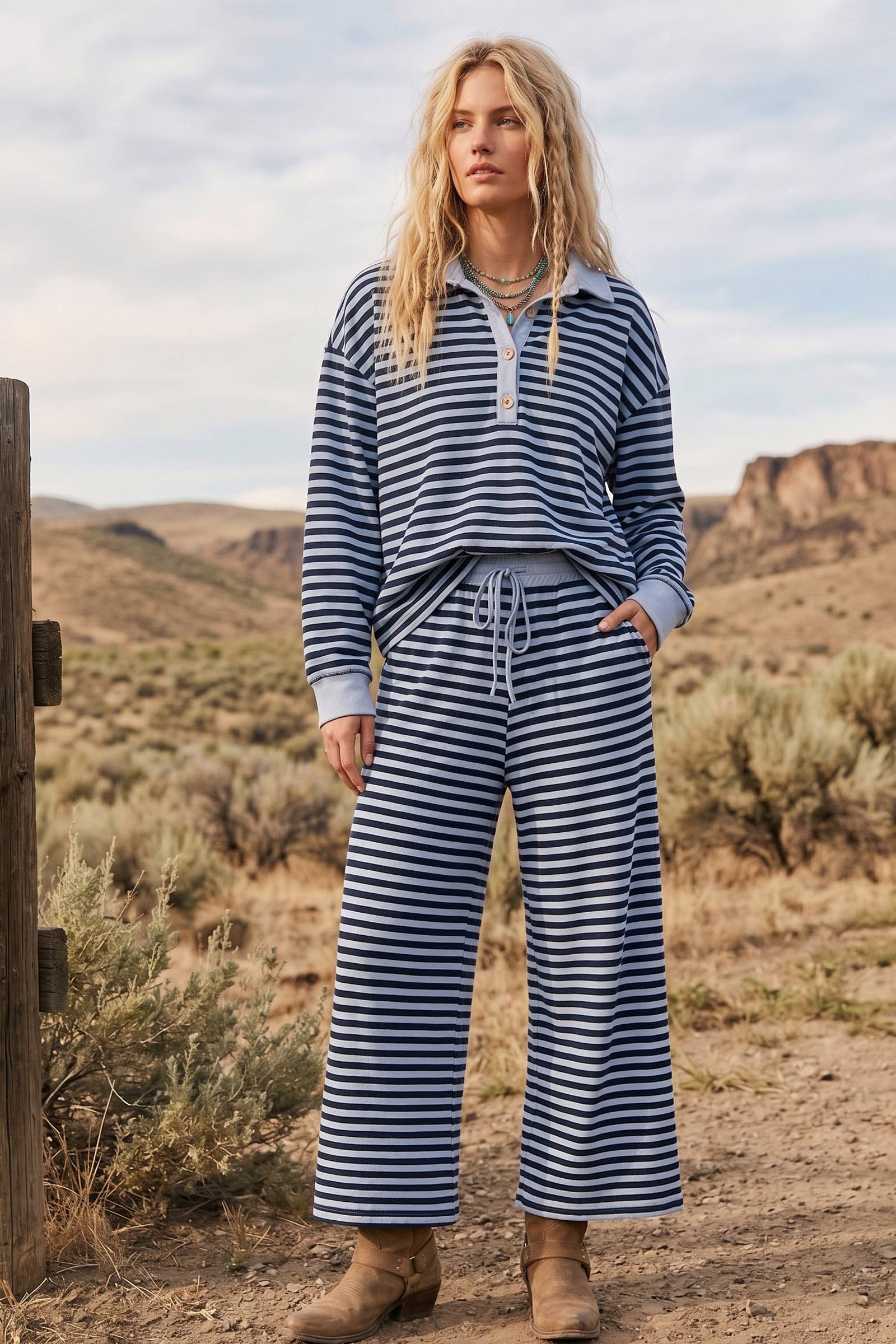 Sewn and Seen - Soft Touch Lightweight Stripe Wide Leg Set