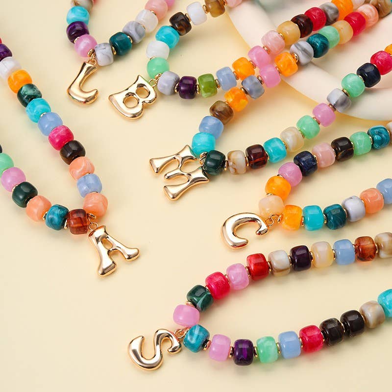 Beaded Initial Charm Necklace| 40NK9655