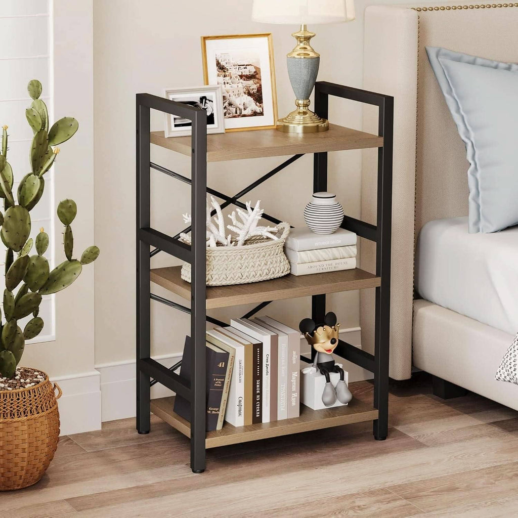 ShipItFurniture - 3 Tier Industrial Metal Bookcase Rustic Etagere Shelf Light Coffee