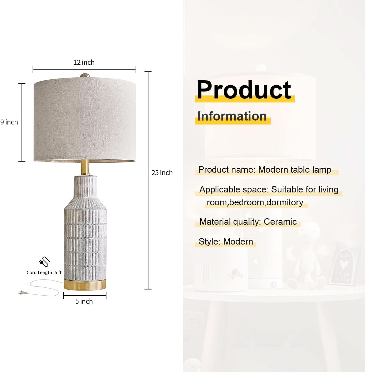 ShipItFurniture - 25-Inch White Washed Ceramic Contemporary Table Lamps