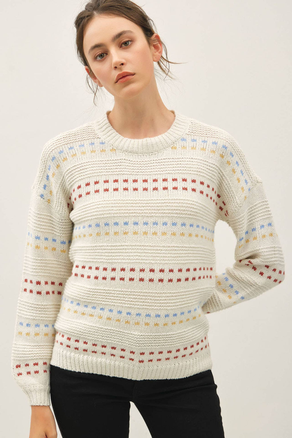 JACQUARD VOLUME SLEEVE SWEATER