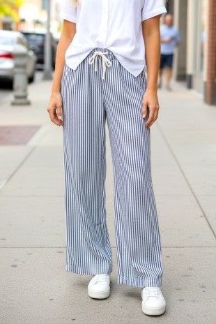 Drawstring Pinstripe Pants