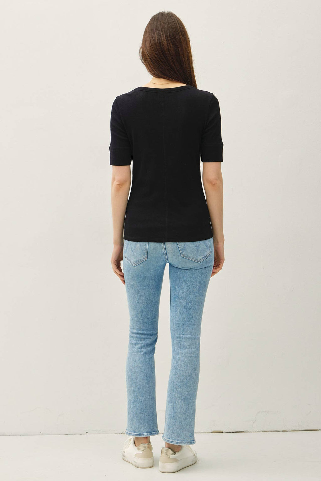 Be Cool - CLASSIC RIBBED COTTON SHORT SLEEVE HENLEY NECK TOP