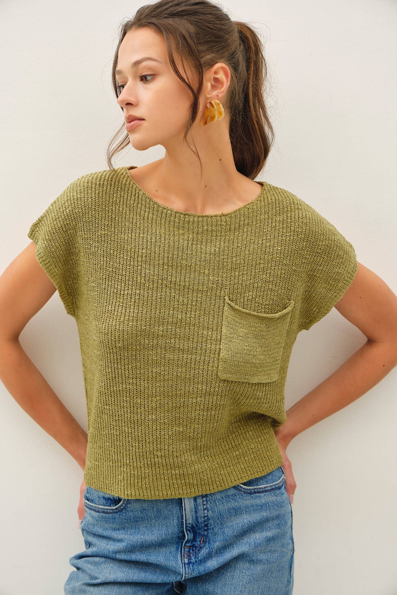 Be Cool - [NEW COLOR] PATCH POCKET DOLMAN CAP SLEEVE BOXY KNIT