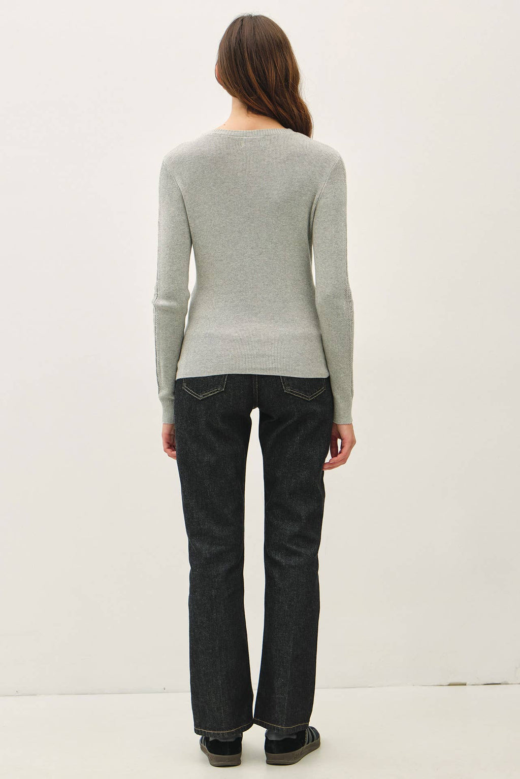 Be Cool - CROCHET SLEEVE POINTELLE FINE SWEATER