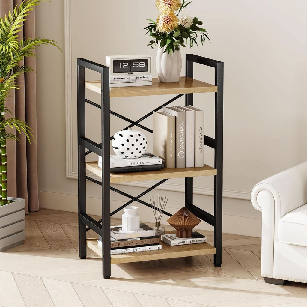 ShipItFurniture - 3 Tier Industrial Metal Bookcase Rustic Etagere Shelf Light Coffee